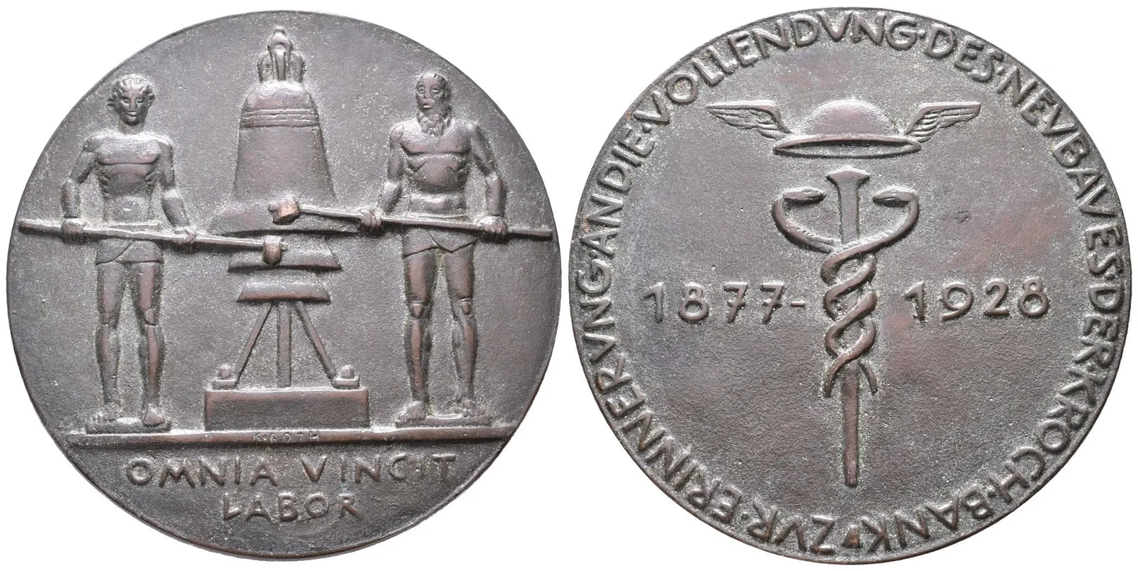 AE Medaile 1928 - Na památku dokončení výškové budovy Krochovy banky v Lipsku. — 1