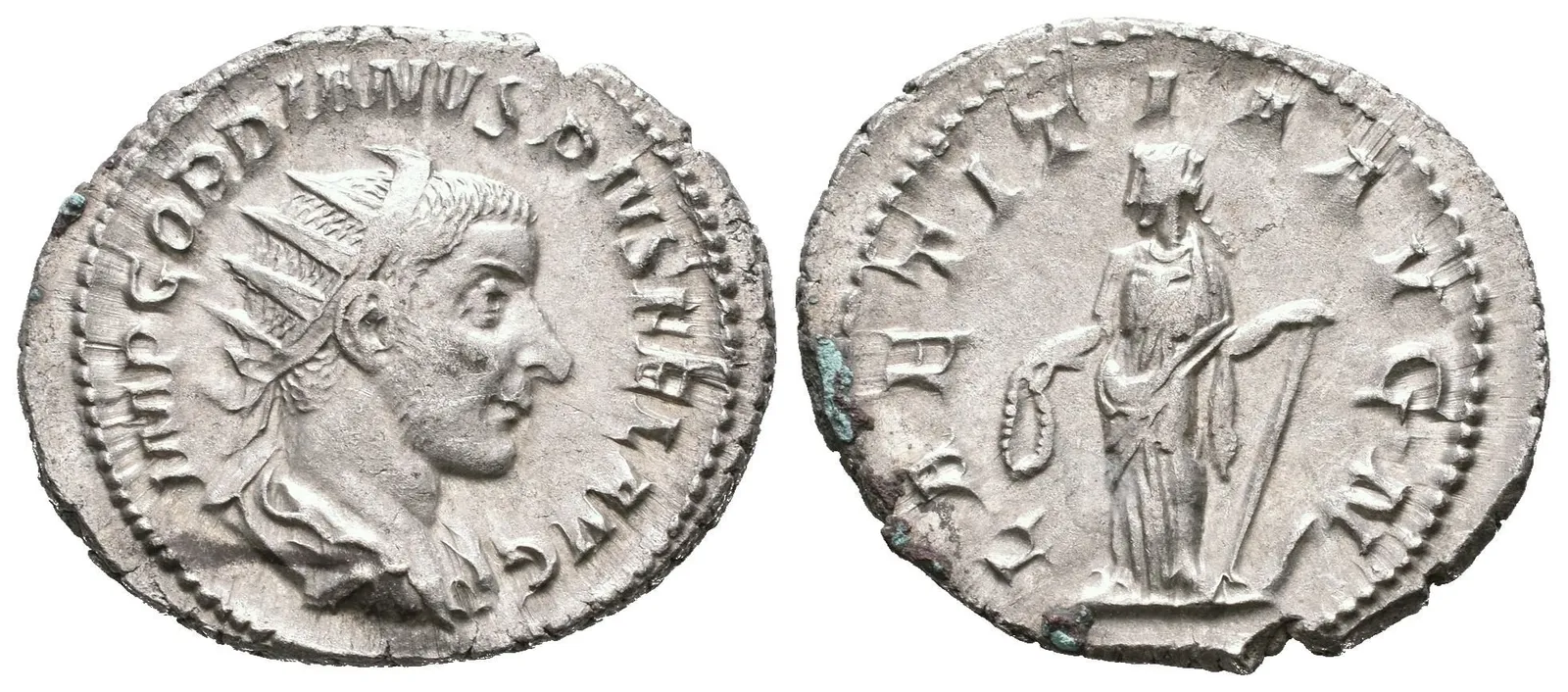 Antoninian, 241 - 243, Rv: LAETITIA AVG N, stojící Laetitia zleva drží věnec a kotvu, — 1