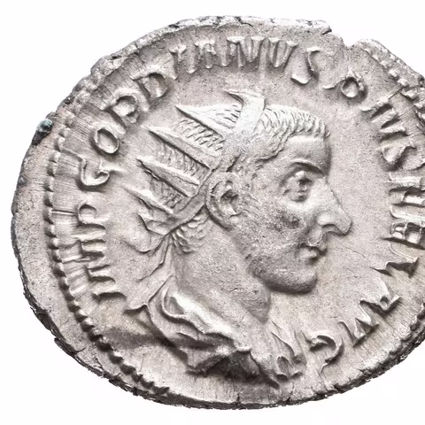 Antoninian, 241 - 243, Rv: LAETITIA AVG N, stojící Laetitia zleva drží věnec a kotvu,