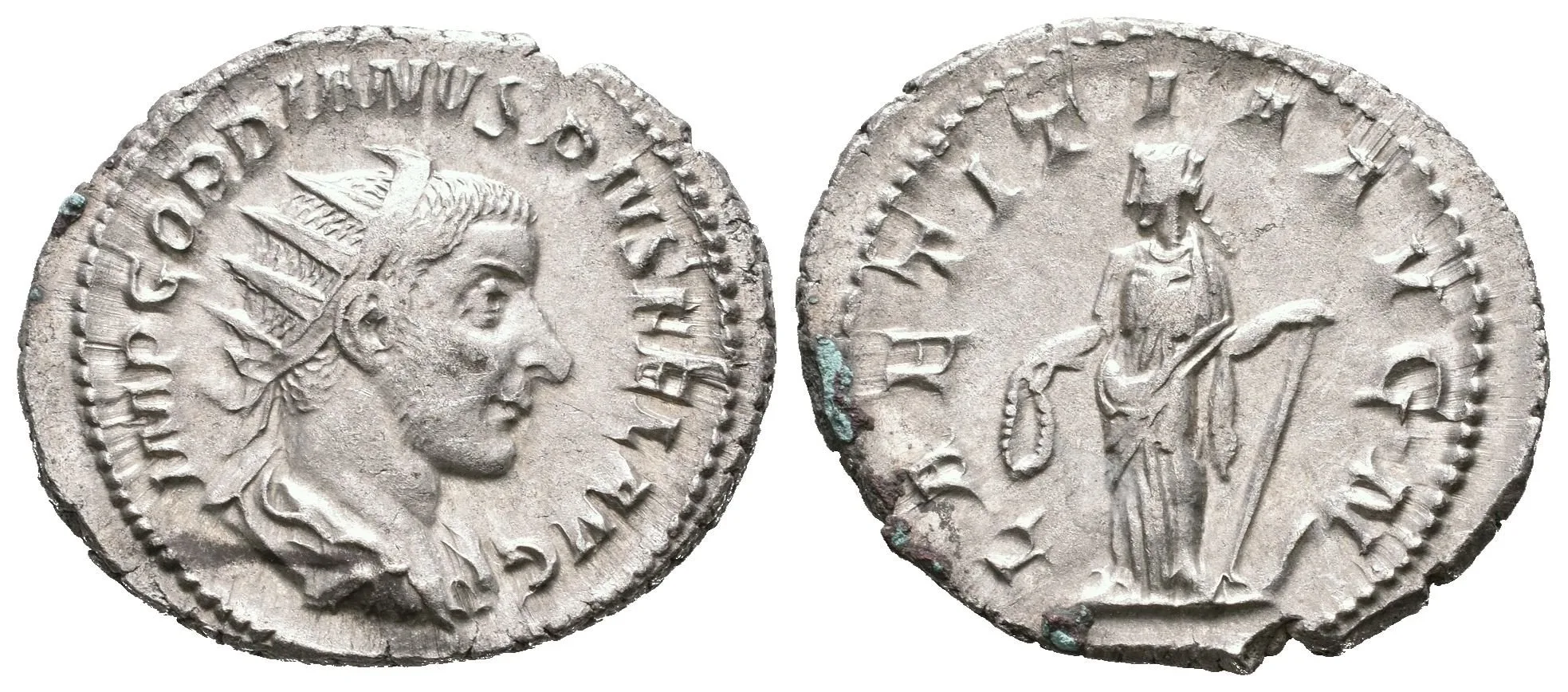 Antoninian, 241 - 243, Rv: LAETITIA AVG N, stojící Laetitia zleva drží věnec a kotvu, — 1
