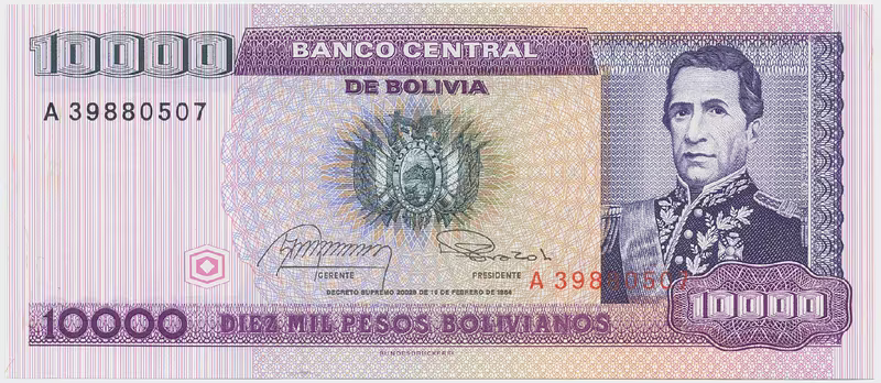 Bolívie, 10.000 Pesos Bolivianos 1984, P.169