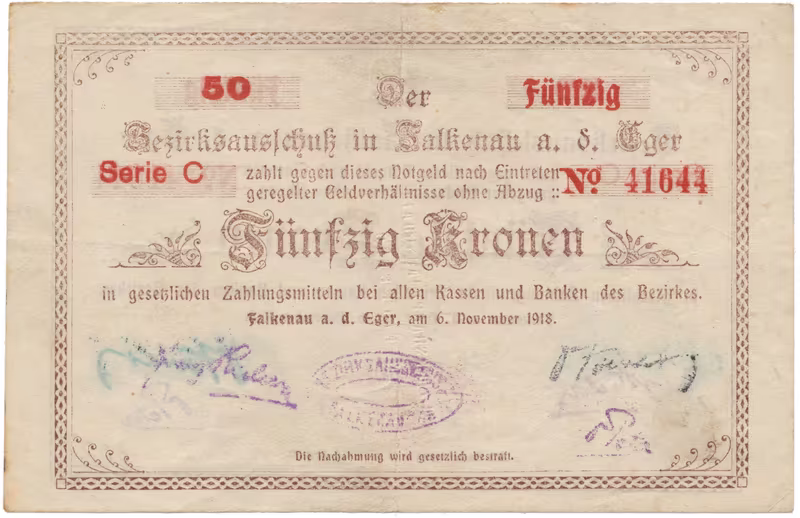 Falkenau (Falknov) - okres, 50 K 1918, HH.46.1.8b