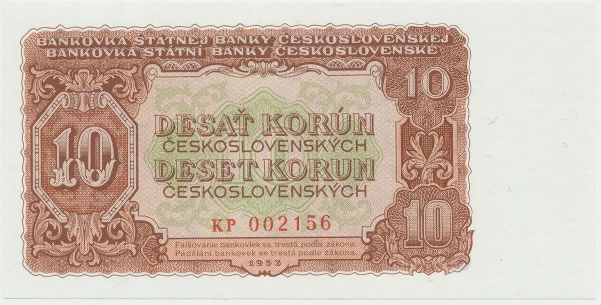 Československo, 10 Koruna 1953, tisk Praha, série KP, Hej.92b