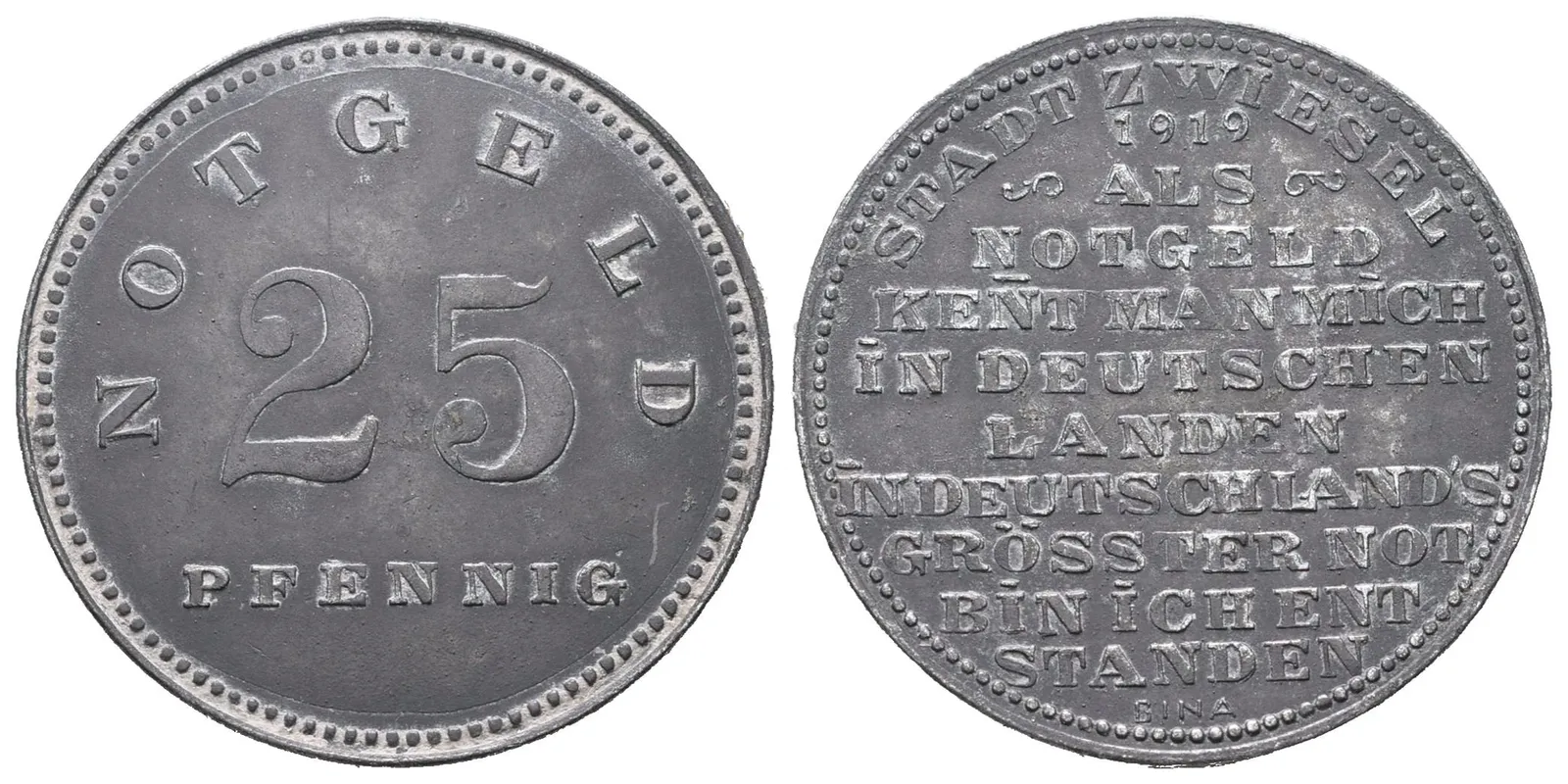 Nouzové ražby, 25 Pfennig 1919 - Zwiesel