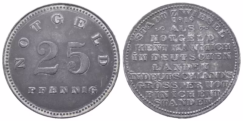 Nouzové ražby, 25 Pfennig 1919 - Zwiesel