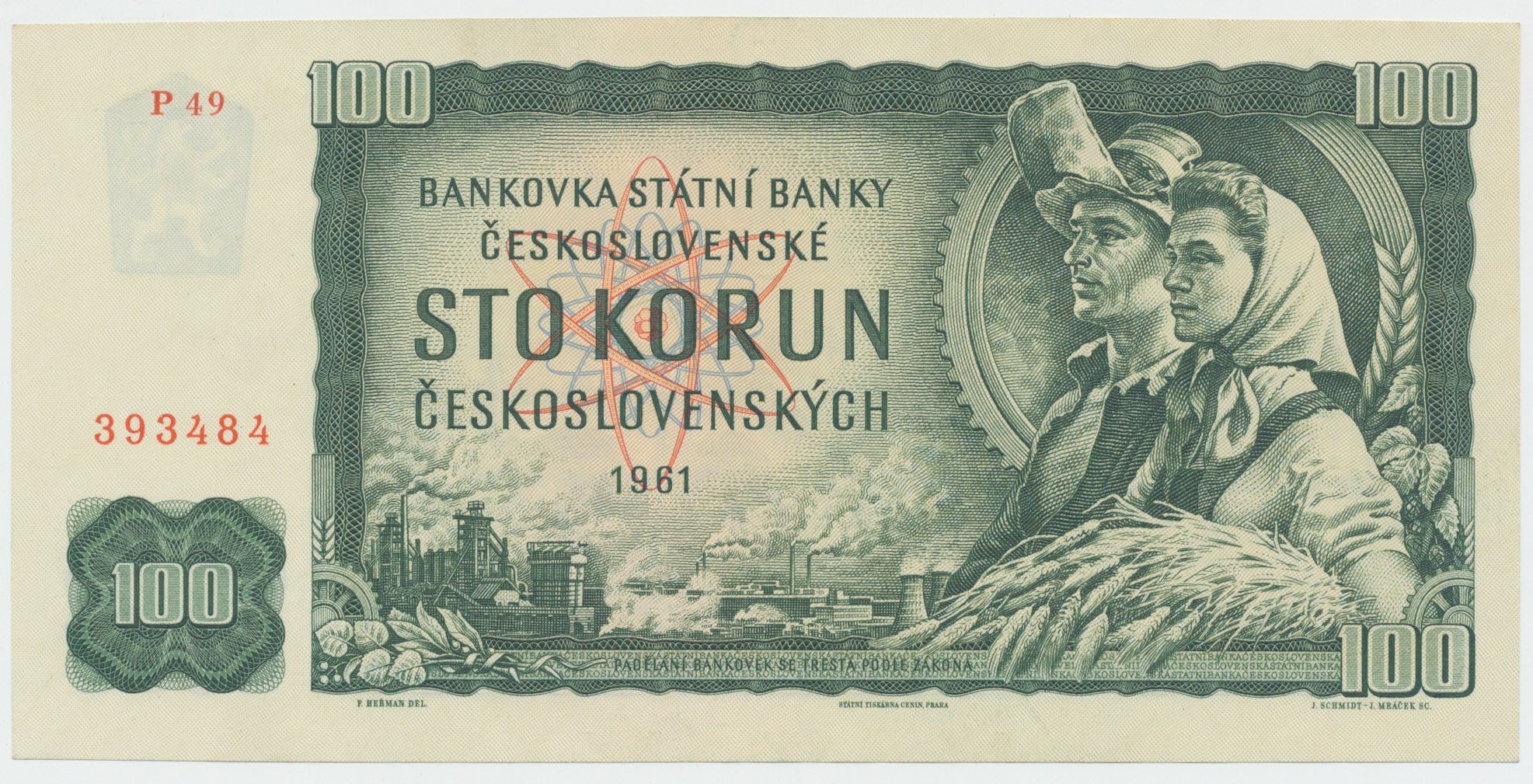 Československo, 100 Koruna 1961, série P, Hej.101dP