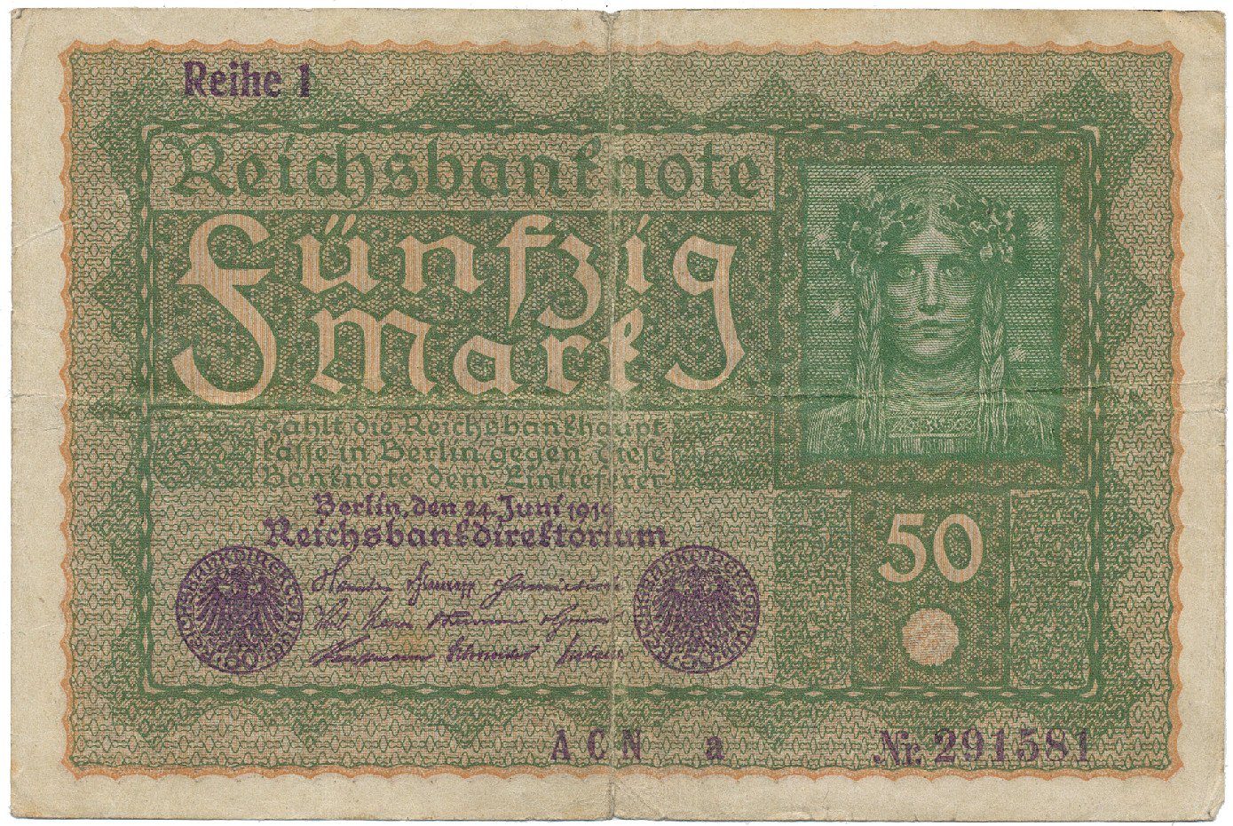 Německo, 50 Mark 1919, Reihe 1, Ro.62a