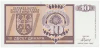 Bosna a Hercegovina, 10 Dinara 1992, anulát, AA 0000000, P.133 - fotografie 2