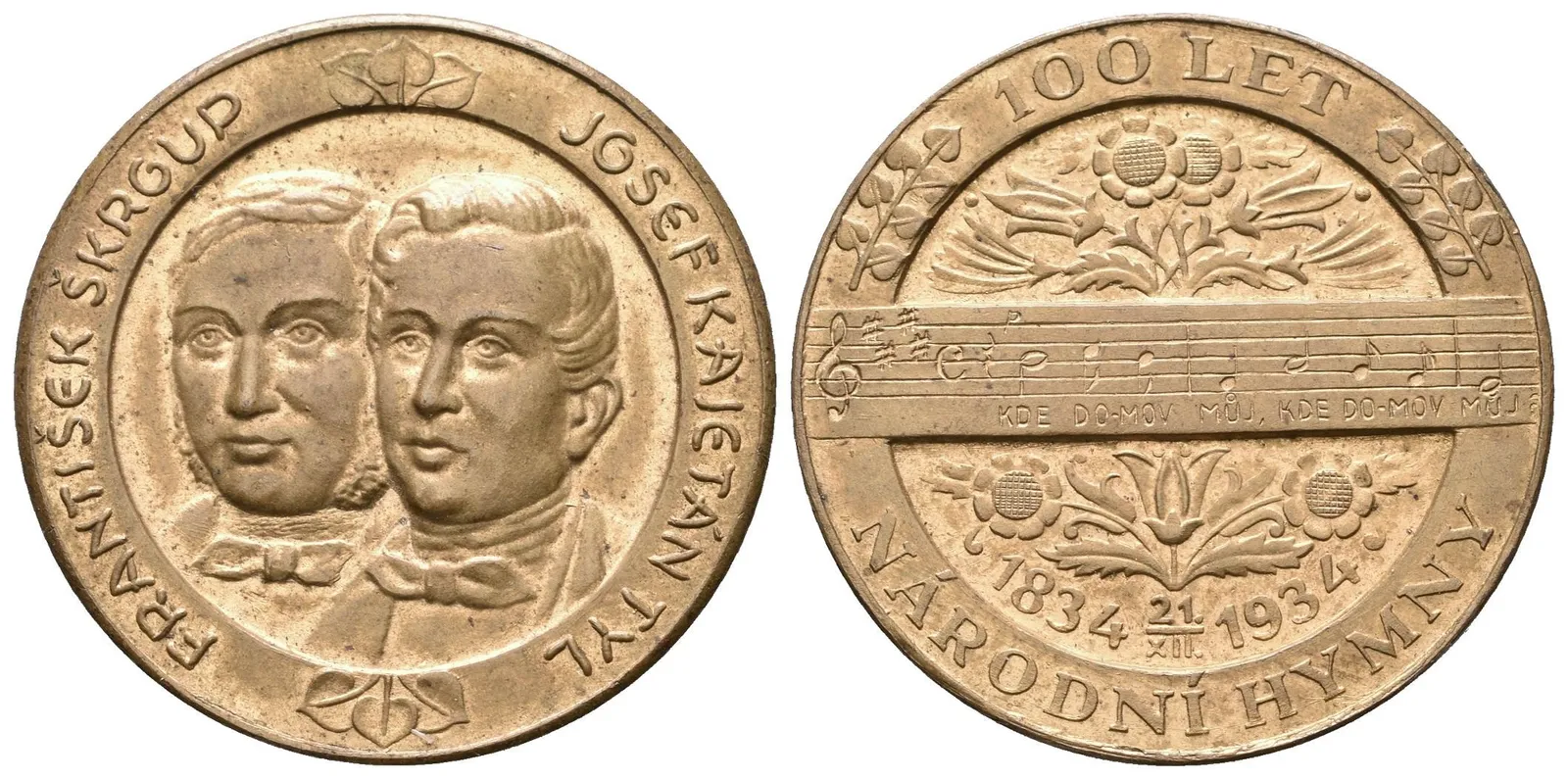 AE Medaile 1934 - K 100. výročí vzniku národní hymny. Ms 31 mm — 1