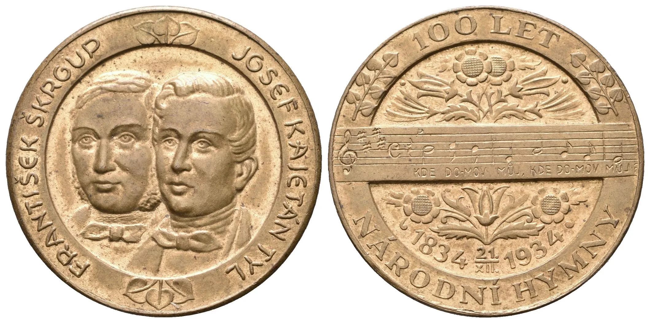 AE Medaile 1934 - K 100. výročí vzniku národní hymny. Ms 31 mm — 1
