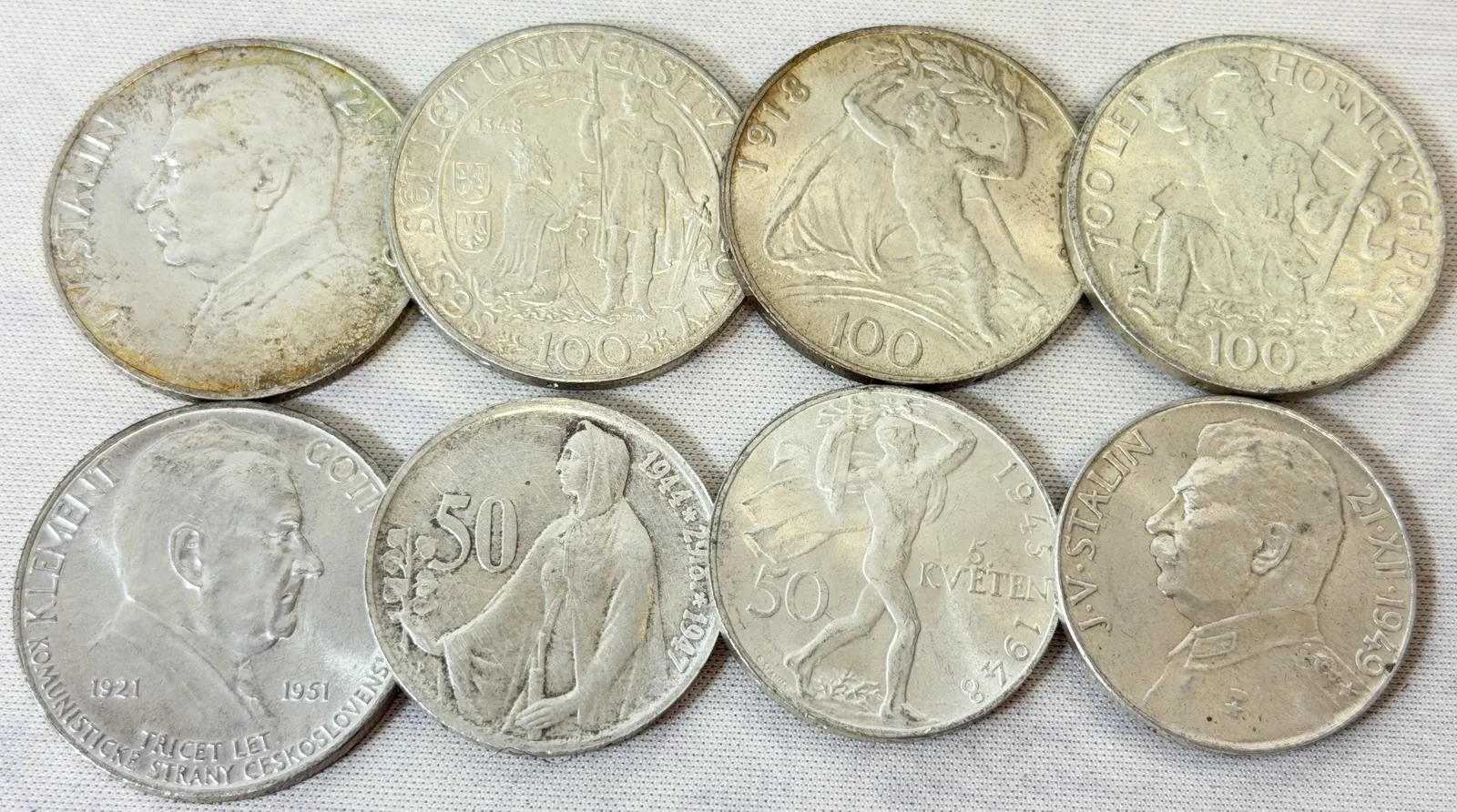 Kompletní soubor 8 ks pamětních mincí 1947 - 1951