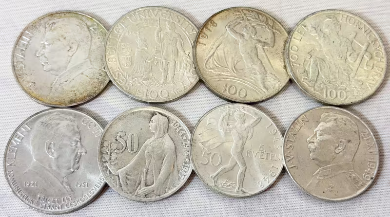 Kompletní soubor 8 ks pamětních mincí 1947 - 1951
