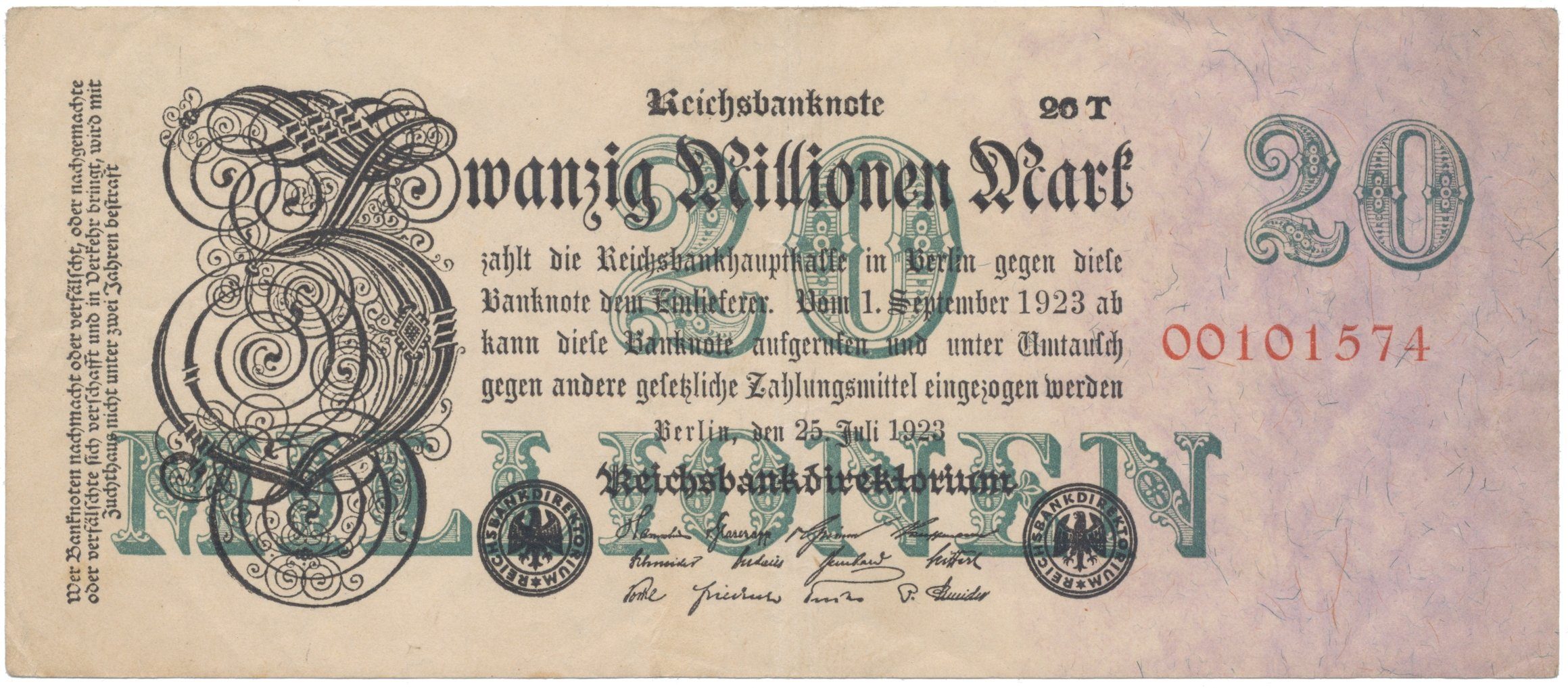 Německo, 20 Millionen Mark 1923, Ro.96d