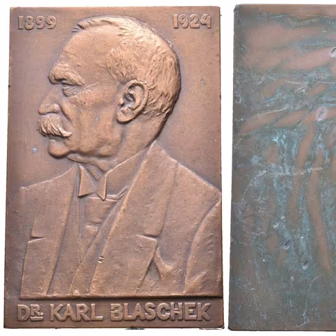 AE Plaketa 1924 - Dr. Karl Blaschek. Bronz 73 x 48 mm