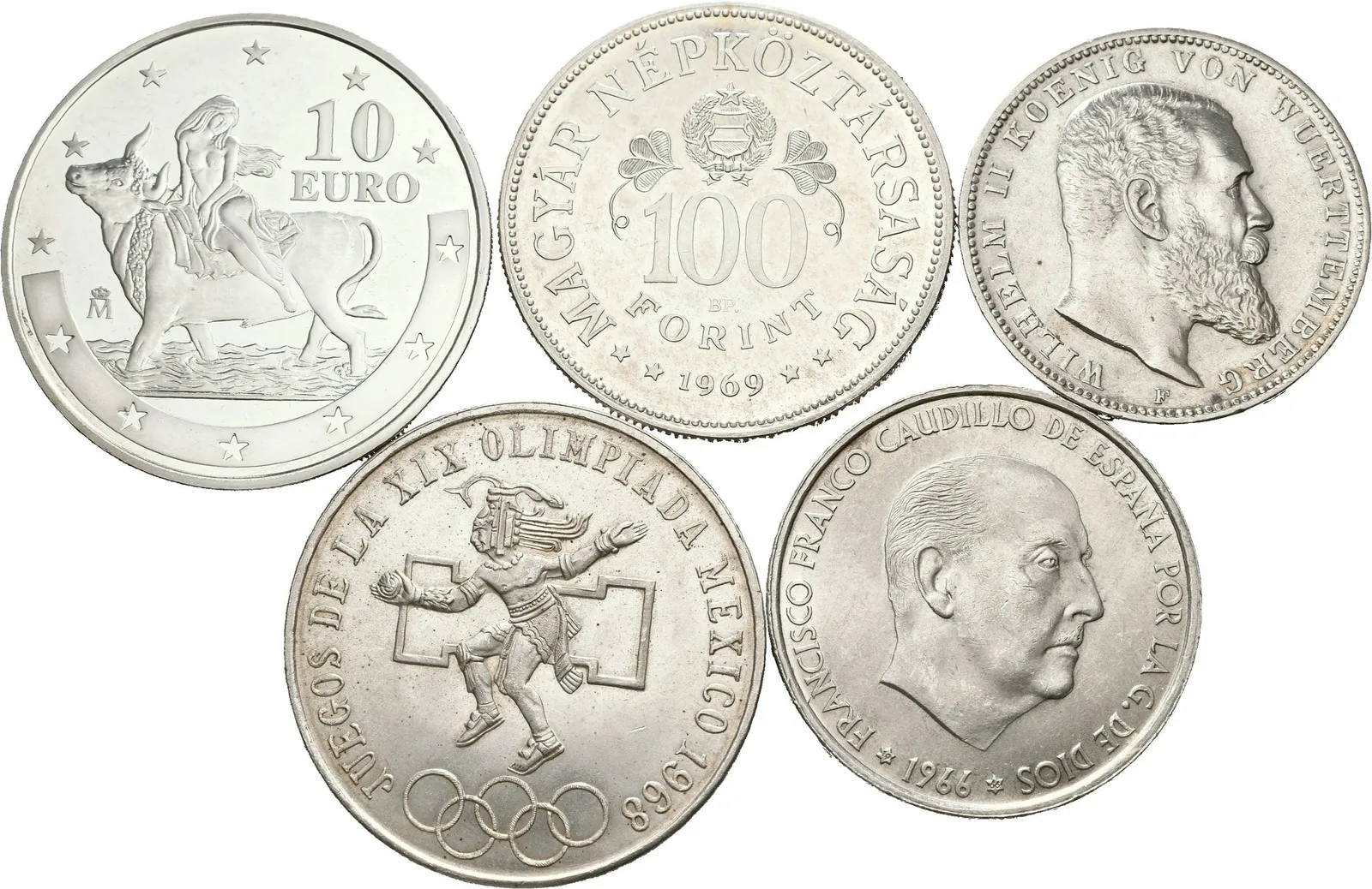 Soubor stříbrných mincí - 10 Euro 2003 a 100 Pesetas 1966, Španělsko, — 1