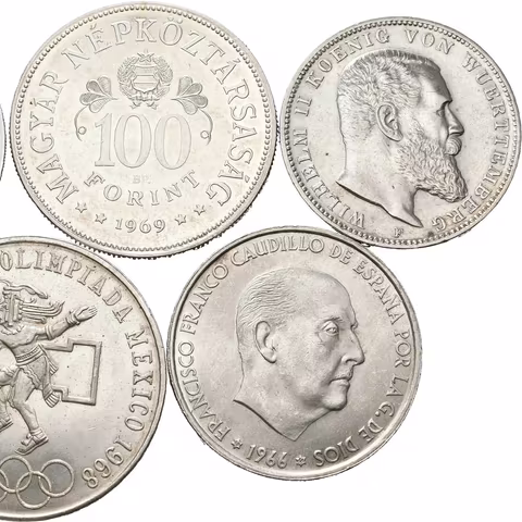 Soubor stříbrných mincí - 10 Euro 2003 a 100 Pesetas 1966, Španělsko,