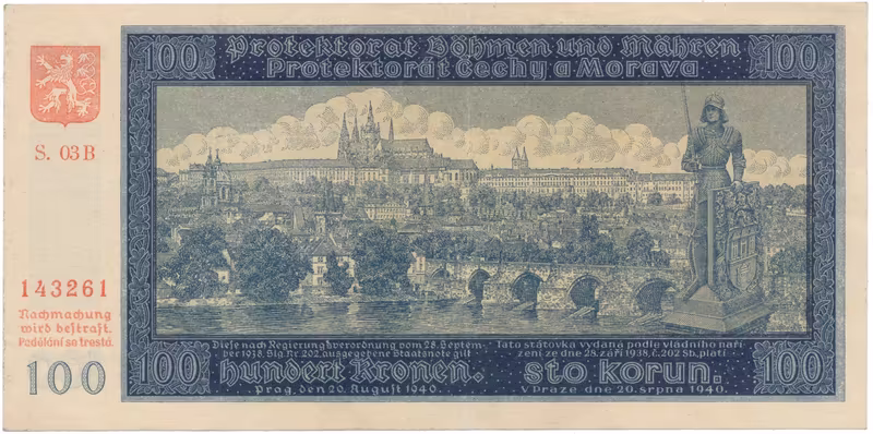 100 Koruna 1940, II. vydání, série B, Hej.33a