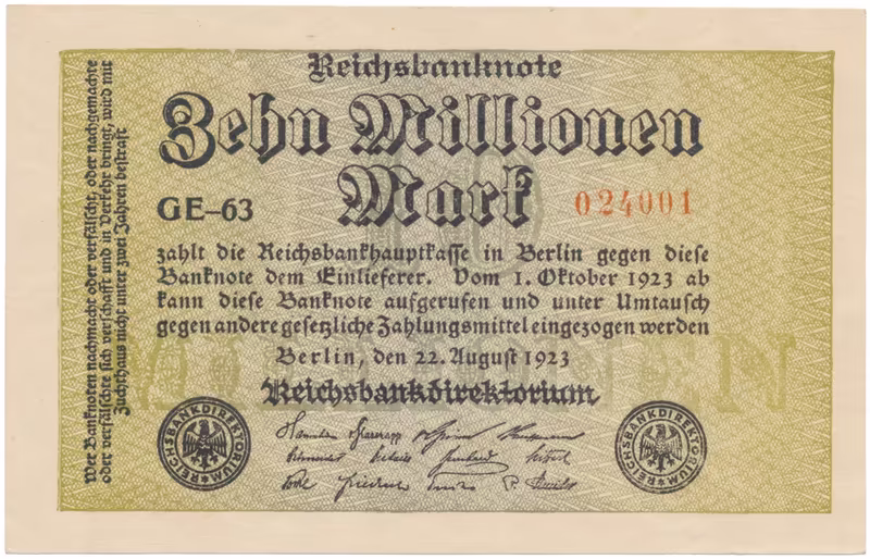 Německo, 10 Millionen Mark 1923, Ro.105a