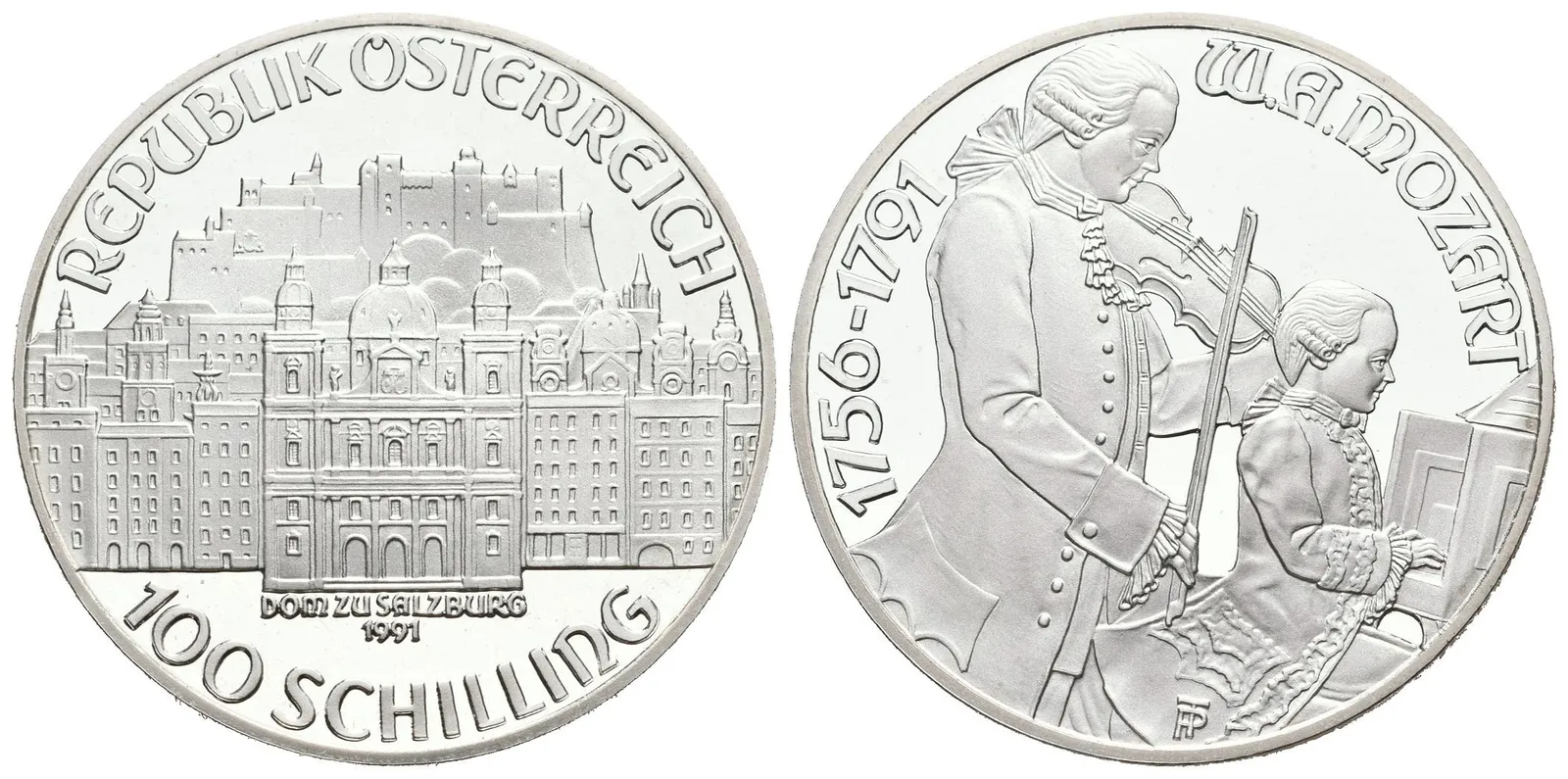 Rakousko, 100 Schilling 1991 - Mozart