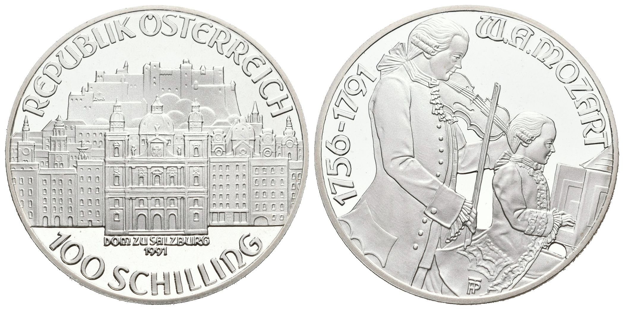 Rakousko, 100 Schilling 1991 - Mozart