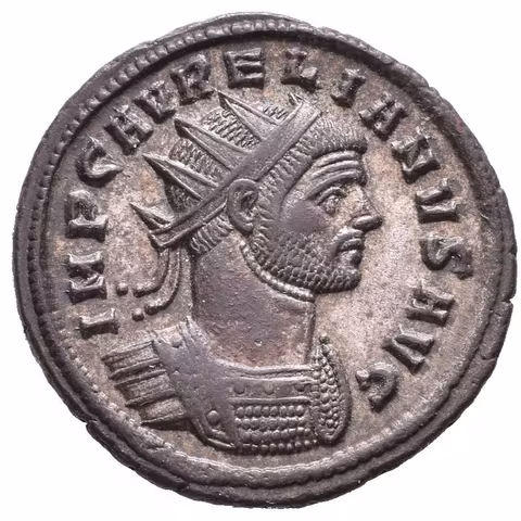 Antoninian, Ticinum, Rv: ORIENS AVG, stojící Sol zleva má zvednutou ruku