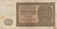 Německo - NDR, 20 DM 1948, tisk SSSR, 1 písmeno + 6-místný číslovač, Ros.344a