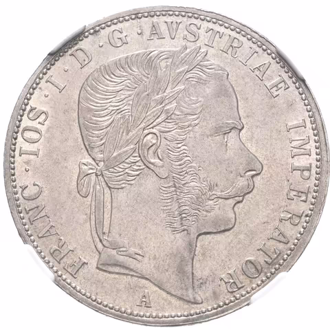 2 Zlatník 1870 A (raženo 168723 ks), certifikace NGC, hodnocení AU 58,