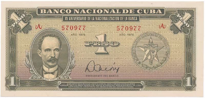 Kuba, 1 Peso 1975, tisk STC Praha, pamětní vydání, P.106