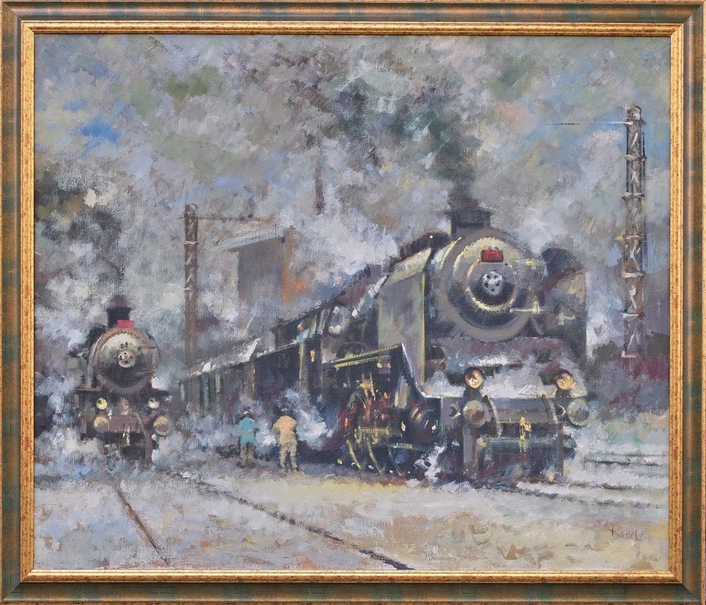 Jaroslav Ronek: Jaroslav Ronek (1892 - 1962) - Lokomotiva - olej na plátně (107 x 123 cm)