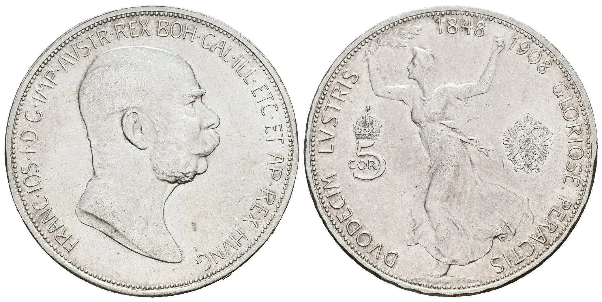 5 Koruna 1908 - Jubilejní k 60. výročí nastoupení vlády, — 1