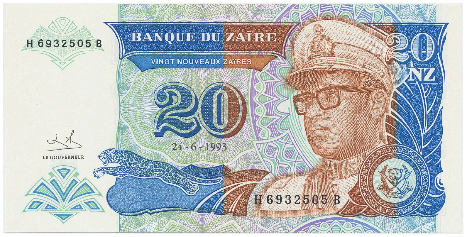 Zaire, 20 Nouveaux Zaires 1993, P.56