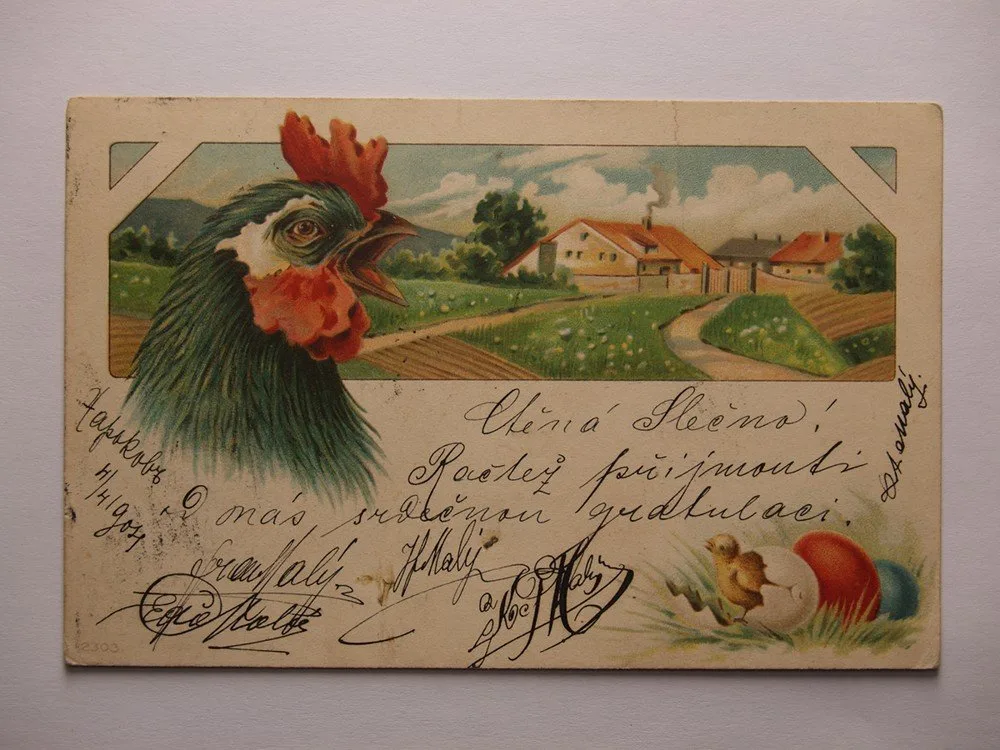 Přání - Velikonoce, Kohout s kuřátkem — 1
