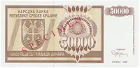 Chorvatsko - Srbská Krajina, 50.000 Dinara 1993, bankovní vzor, AA 0000000, přet. SPECIMEN, P.R8s - fotografie 2