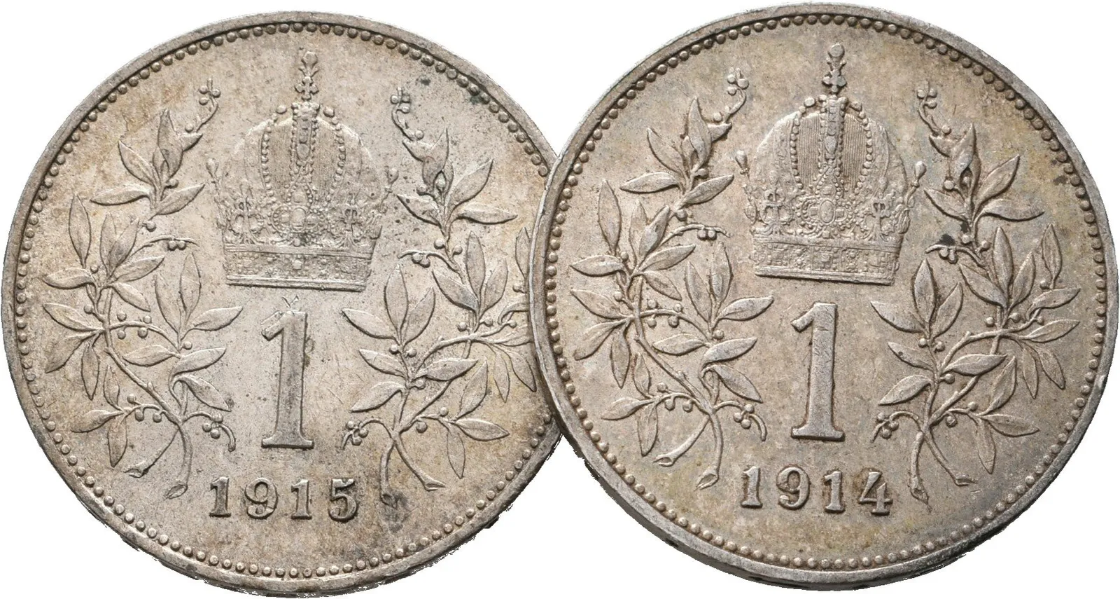 1 Koruna lot 2 kusů 1914 a 1915