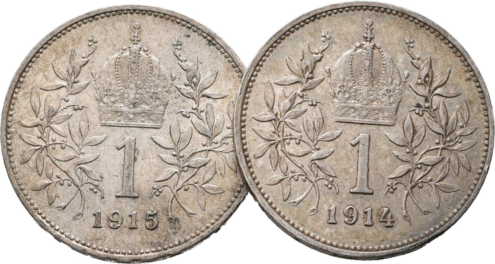 1 Koruna lot 2 kusů 1914 a 1915