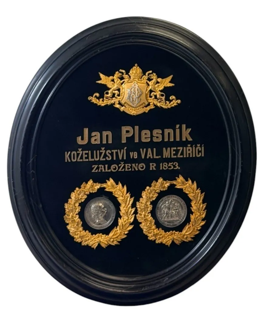 Reklamní obraz firmy Jan Plesník a Hluštík, koželužství, — 1