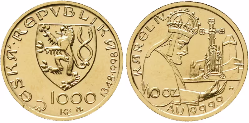 1000 Kč 1998 - Karel IV. - Založení hradu Karlštejn