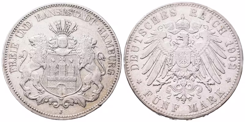 Hamburg, 5 Marka 1902 J