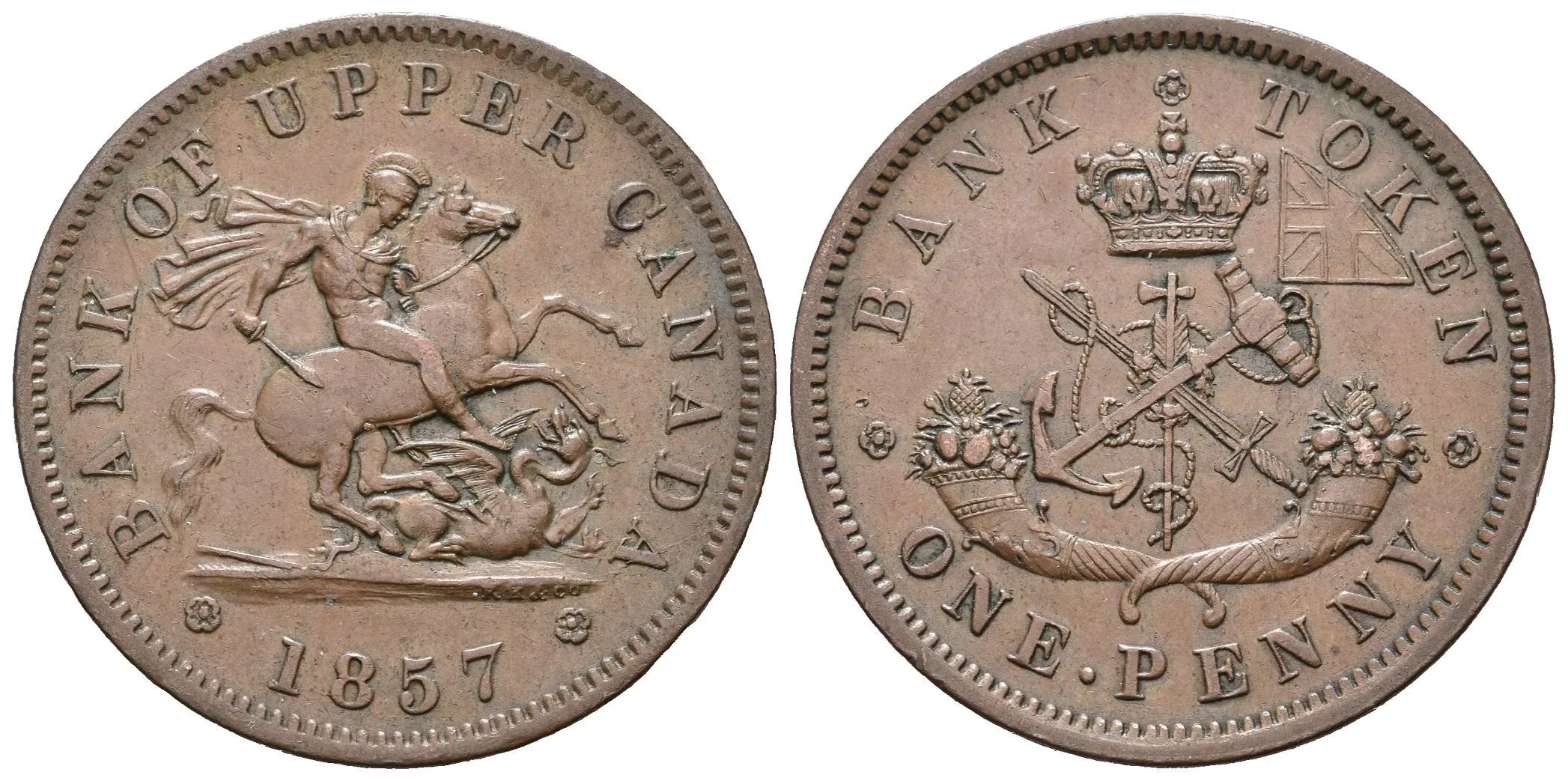 Upper Canada, Bank of Upper Canada, Penny 1857, KM.Tn3, pěkná zachovalost — 1