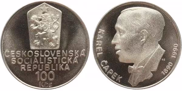 100 Kčs 1990 - Karel Čapek, PROOF