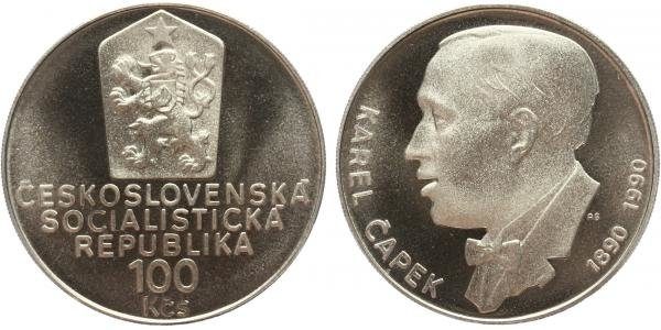 100 Kčs 1990 - Karel Čapek, PROOF