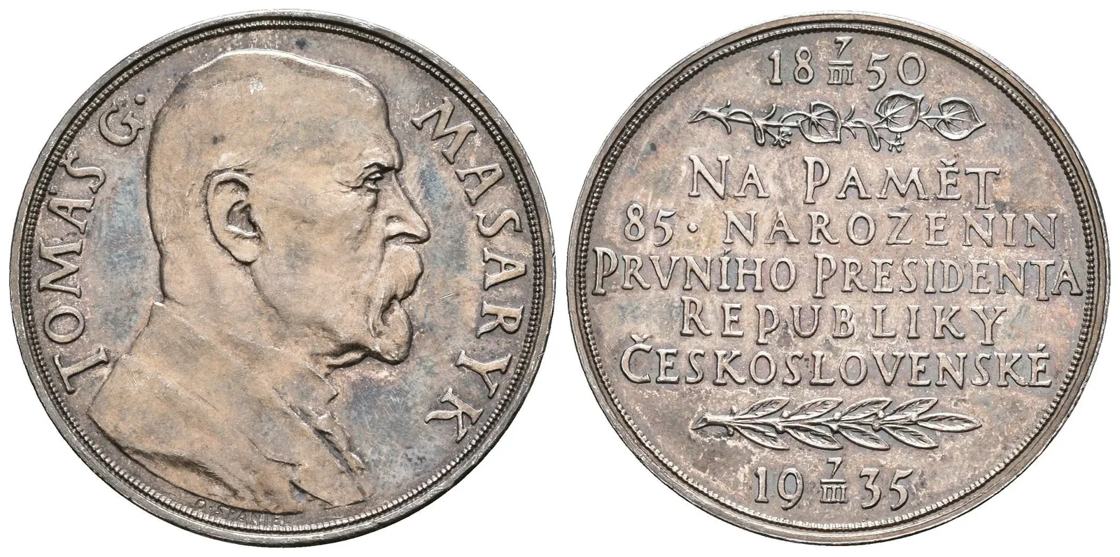 AR Medaile 1935 - K 85. narozeninám T. G. Masaryka. Poprsí T. G. Masaryka zprava, — 1