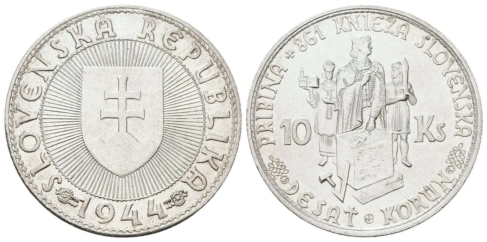 10 Koruna 1944 - s křížkem na kapličce, luxusní zachovalost
