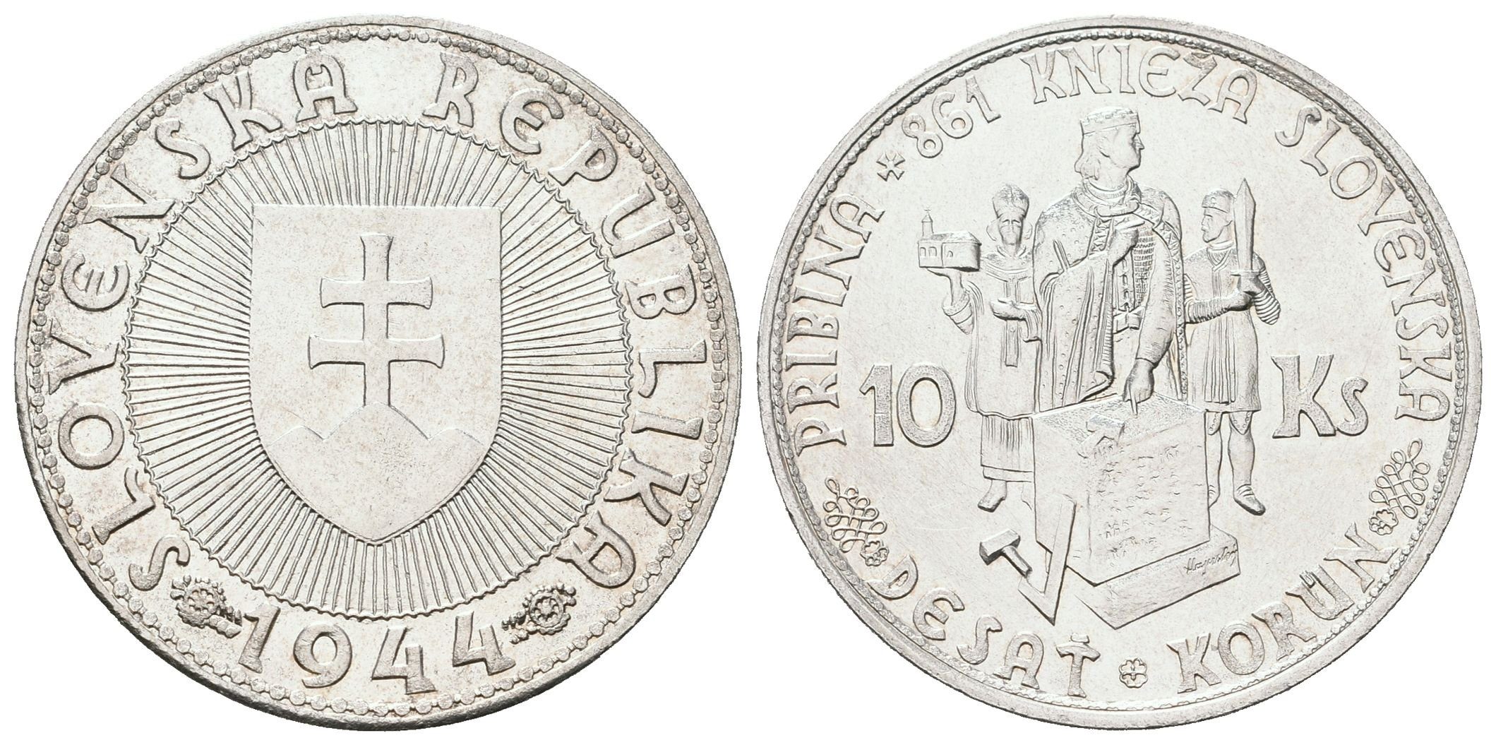 10 Koruna 1944 - s křížkem na kapličce, luxusní zachovalost