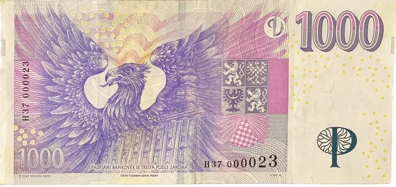 Česká republika, 1000 Koruna 2008, pěkné nízké číslo H 37  000023, Hej.CZ28aH