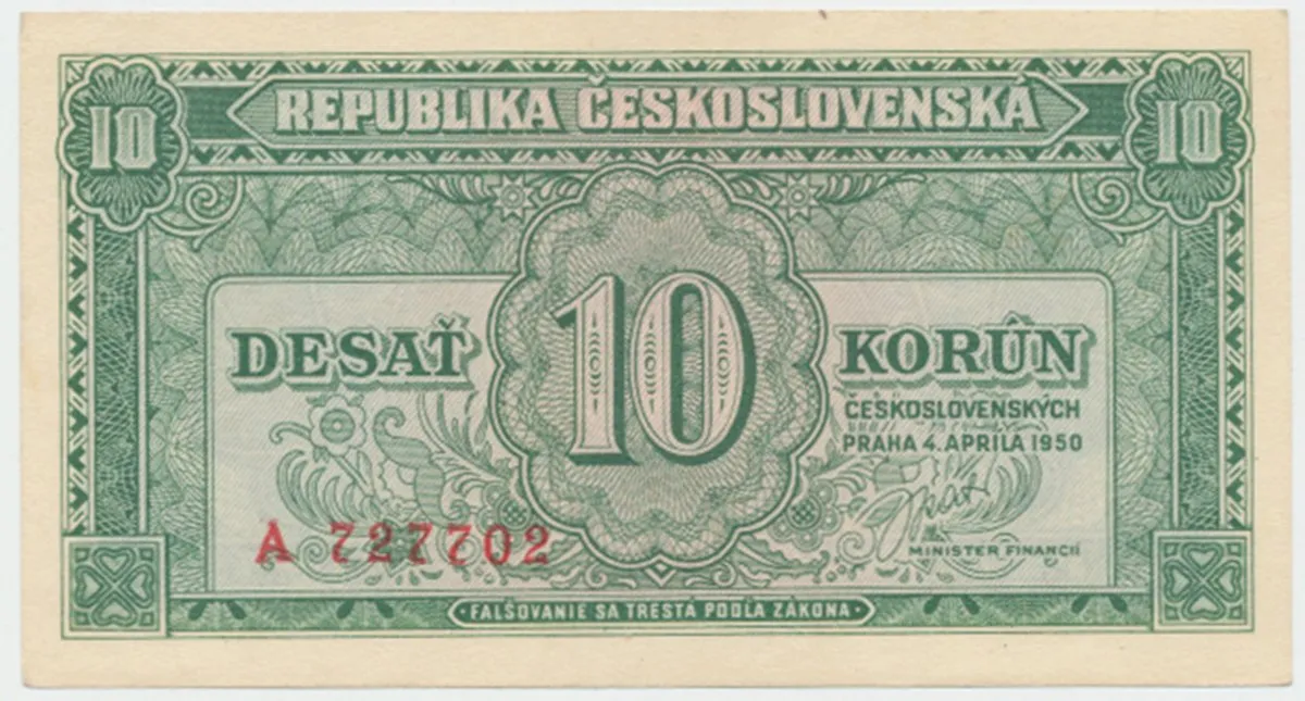 Československo, 10 Koruna 1950, první série A - Z, Hej.86a