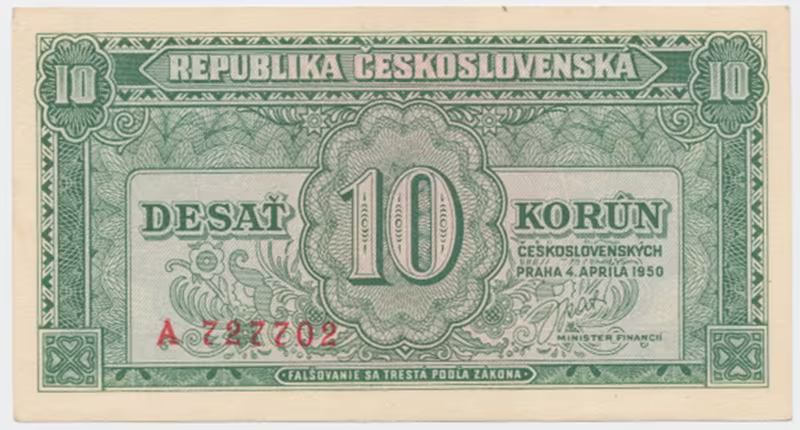 Československo, 10 Koruna 1950, první série A - Z, Hej.86a