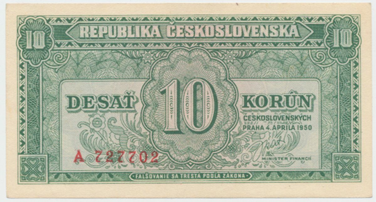 Československo, 10 Koruna 1950, první série A - Z, Hej.86a