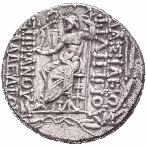 Tetradrachma, Hlava Antiocha s diadémem zprava / Sedící Zeus zleva drží Victorii