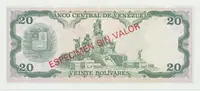 Venezuela, 20 Bolivares 1995, anulát - ESPECIMEN SIN VALOR, P.63es - fotografie 2